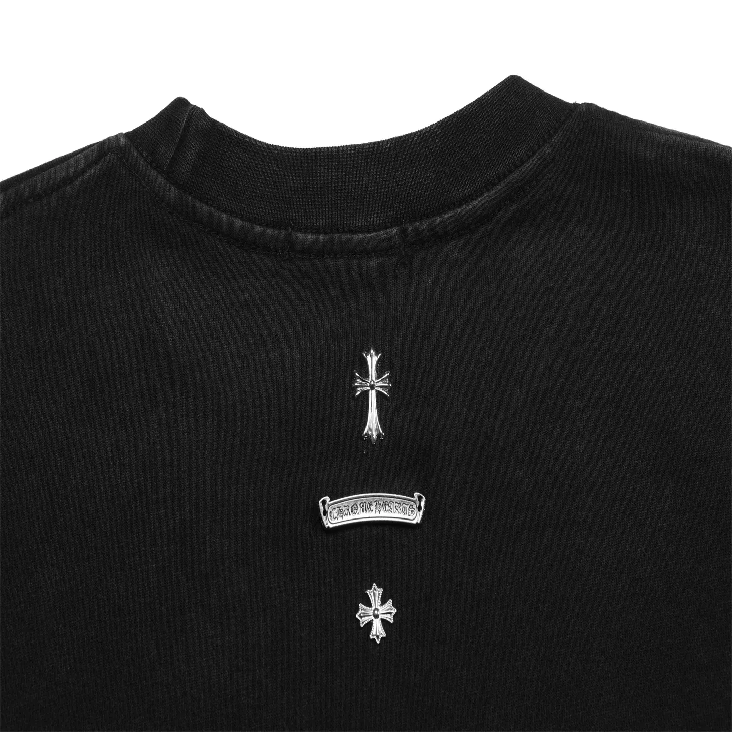 P296 Chrome Hearts Chrome Hearts Washed Small Rivets Cross Logo Round Neck Sweatshirt Size: SMLXL Color: Black